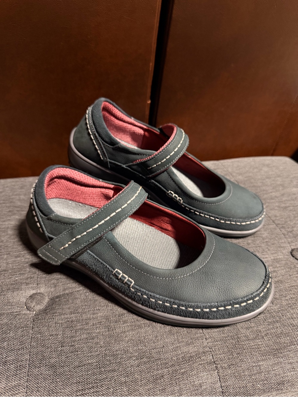 Girls Mary Jane Casual Shoes in Dark Teal with Pink Lining size 10wide